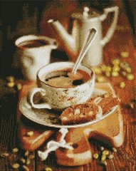 Купити Кава з печивом Алмазна мозаїка На підрамнику, круглі камінці  в Україні