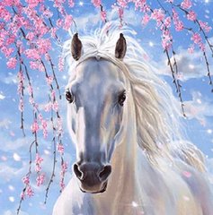 Купить Лошадь в сакуре Набор для алмазной мозаики 30х30см На подрамнике  в Украине