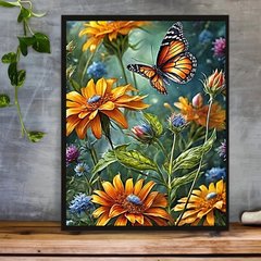 Купить Бабочка в цветах Алмазная вышивка Квадратные стразы 40х50 см с голограммными оттенками  в Украине