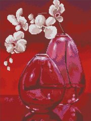 Купити Червоний натюрморт (орхідеї) Набір для алмазної вишивки з повним закладенням квадратними каменями  в Україні