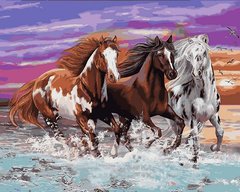 Купить Дикие лошади Антистрес раскраска по номерам 40 х 50 см  в Украине