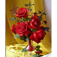 Купити Оксамитово-червоні троянди Алмазна мозаїка на підрамнику, квадратні 30х40 см  в Україні