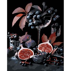 Купить Инжир и виноград на черном фоне Рисование картин по номерам (без коробки) 40х50см  в Украине