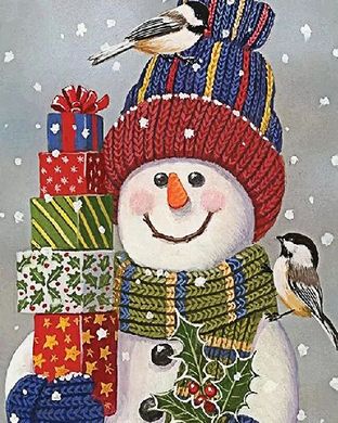 Купить Снеговик с подарками Алмазная мозаика квадратные камни  в Украине