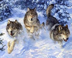 Купити Зграя вовків на снігу Мозаїка квадратними каменями на підрамнику  в Україні