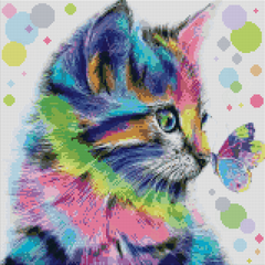 Купить Радужный котенок Алмазная вышивка детская Квадратные камни 40х40 см  в Украине
