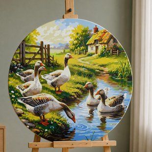 Купить Круглая картина по номерам Птицы. Гуси у воды Круглая картина по номерам на холсте Диаметр 45 см  в Украине