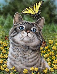 Купити Кіт з метеликом Картина алмазами за номерами  в Україні