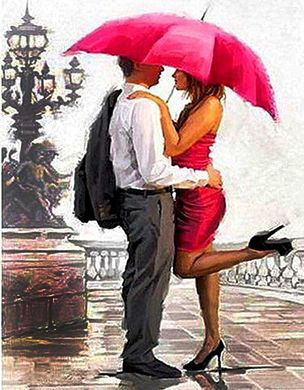 Купити Поцілунок під парасолькою Алмазна мозаїка На підрамнику 40 на 50 см  в Україні