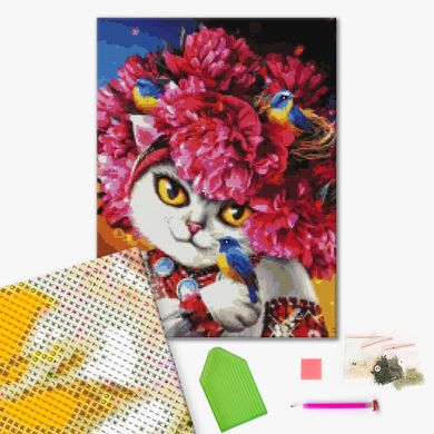 Купить Алмазная мозаика на подрамнике Цветущая кошечка ©Маріанна Пащук 40х50 см  в Украине