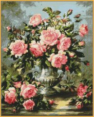 Купити Набір для алмазної мозаїки на підрамнику Рожеві троянди в срібній вазі  в Україні