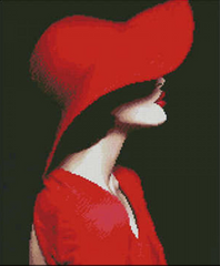Купити Діамантова мозаїка 40х50см квадратними камінчиками Леді в червоному капелюсі  в Україні