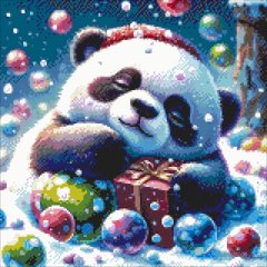 Купить Новогодняя панда Алмазная вышивка Квадратные камни 40х40 см  в Украине