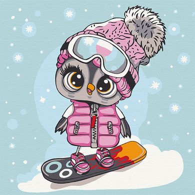 Купить Совенок на сноуборде Картина по номерам без коробки  в Украине