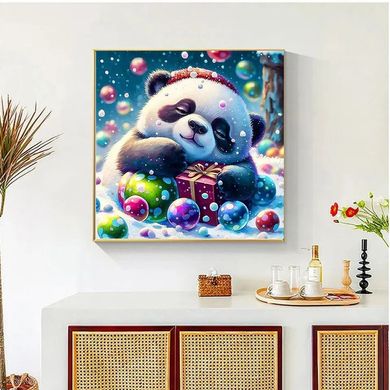 Купить Новогодняя панда Алмазная вышивка Квадратные камни 40х40 см  в Украине