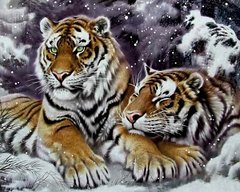 Купити Пара тигрів на снігу Мозаїка квадратними каменями на підрамнику  в Україні