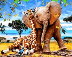 Купить Слоненок и жираф. Роспись картин по номерам  в Украине