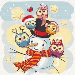 Купить Снеговик с совами Картина по номерам без коробки  в Украине
