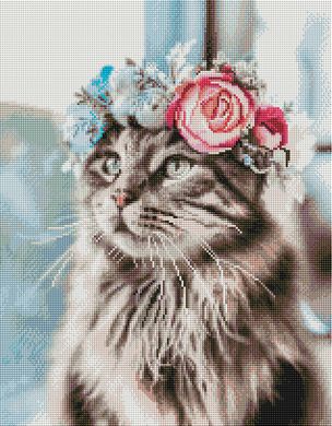 Купити Алмазна мозаїка на підрамнику Кішка в віночку  в Україні