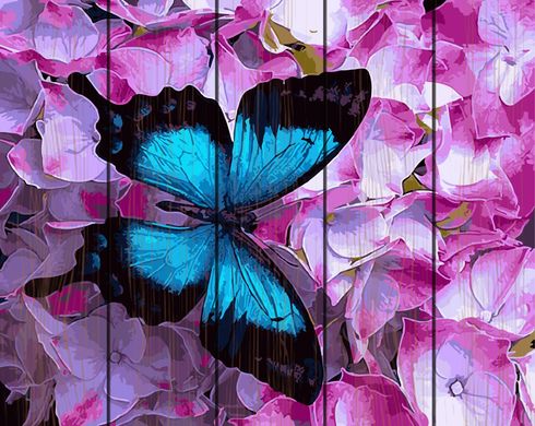 Купить Цифровая картина раскраска по дереву Бабочка в цветах  в Украине