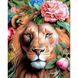 Лев у квітковій короні Діамантова мозаїка На підрамнику 40х50 см, Так, 40 x 50 см