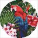 Яркий попугай ©art_selena_ua Алмазная мозаика на подрамнике круглой формы диаметром 19см, Да, d19 см