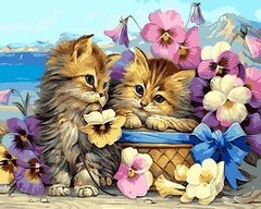 Купити Кошенята в квітах Антистрес розфарбування по номерах 40 х 50 см  в Україні