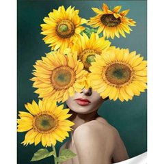 Купити Соняшники на голові Діамантова мозаїка На підрамнику 30х40 см  в Україні
