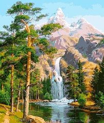 Купити Величні гори і водоспад Алмазна мозаїка На підрамнику 40 на 50 см  в Україні