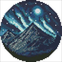 Купити Нічне сяйво з голограмними стразами ©art_selena_ua Алмазна мозаїка на підрамнику круглої форми діаметром 19см  в Україні