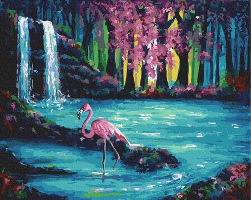 Купить Фламинго у водопада Цифровая картина по номерам (без коробки)  в Украине