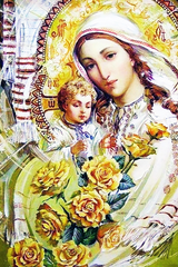 Купити Божа Мати – Троянди Діамантова мозаїка 60 х 40 см  в Україні