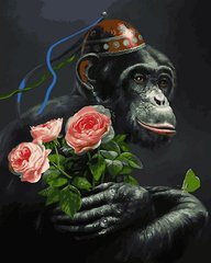 Купити Мавпа з трояндами Полотно для малювання по цифрам  в Україні
