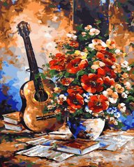 Купити Малювання картин за номерами (без коробки) Квіти й гітара  в Україні