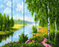 Купить Цифровая картина раскраска по дереву Березки у реки  в Украине