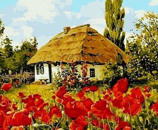 Купить Украинская хата Алмазная мозаика На подрамнике 40 на 50 см  в Украине