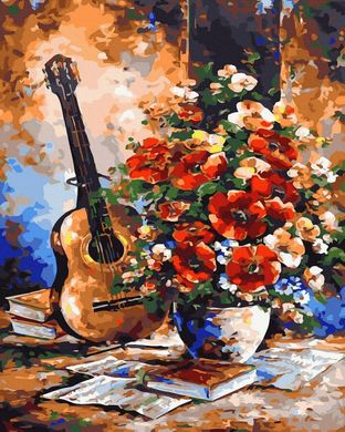 Купить Рисование картин по номерам (без коробки) Цветы и гитара  в Украине