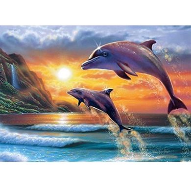Купити Пара дельфінів Набір для алмазної мозаїки на підрамнику 30х40см  в Україні
