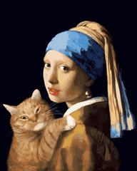 Купить Картина по номерам на подрамнике Девушка с жемчужной сережкой с котом  в Украине