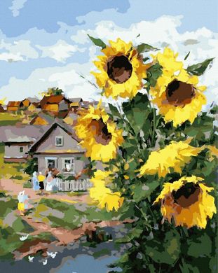 Купити Соняшники біля річки Картина антистрес за номерами на підрамнику  в Україні