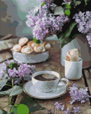 Купить Кафе с ароматом сирени ТМ Брашми Алмазная картина на подрамнике 40 х 50 см  в Украине