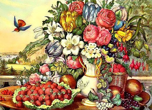 Купити Алмазна вишивка Натюрморт фрукти і квіти  в Україні