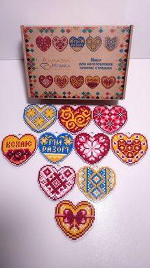 Сердечко Магніт Вироби в техніці алмазна мозаїка на деревʼяній основі 10шт заготовок в картонній коробці