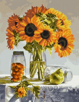 Купити Натюрморт з соняшником та фруктами Алмазна картина розфарбування 40 х 50 см  в Україні