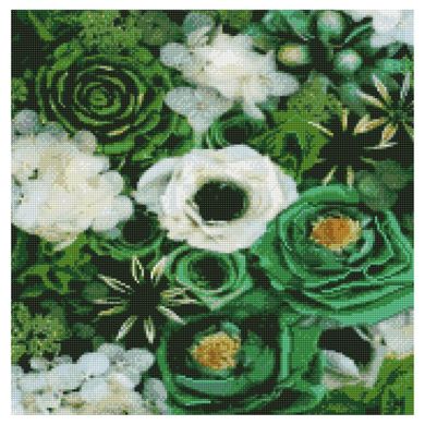 Купити Алмазна вишивка круглими камінчиками Зелені відтінки квітів На підрамнику  в Україні