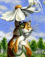 Купити Дитяча картина за номерами маленького розміру Кіт з ромашкою  в Україні