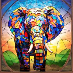 Купити Різнобарвний слон Алмазна мозаїка квадратні стрази  в Україні