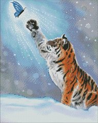 Купить Забавы тигрёнка с голограммными стразами (AB) Мозаичная картина по номерам 40х50 см  в Украине