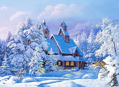 Купити Зимовий пейзаж Алмазна мозаїка Квадратні камінчики 40х50 см  в Україні