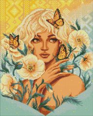 Купить Набор для алмазной мозаики круглыми камушками На подрамнике "Девушка с бабочками" 40х50см  в Украине